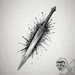 Tattoo design a tiny pixelated sword linework… – tattoo sketch (№1754584656_0, 07.08.2025 16:37) — tattoovalue.net