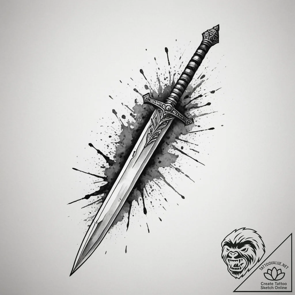 Tattoo design a tiny pixelated sword linework... - tattoo sketch (№1754584656_0, 07.08.2025 16:37) — tattoovalue.net