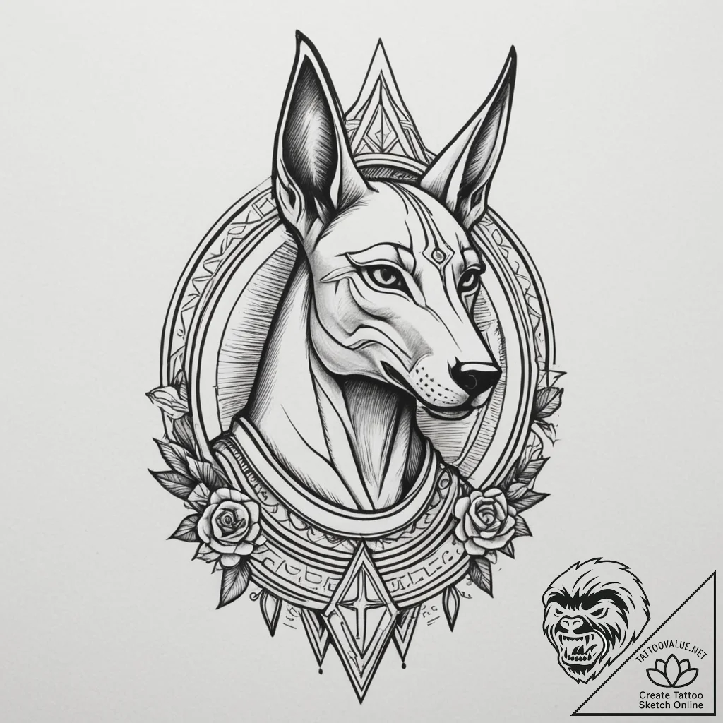 Anubis, tattoo flash sheet design, on a clean... - tattoo sketch (№1754585055_0, 07.08.2025 16:44) — tattoovalue.net