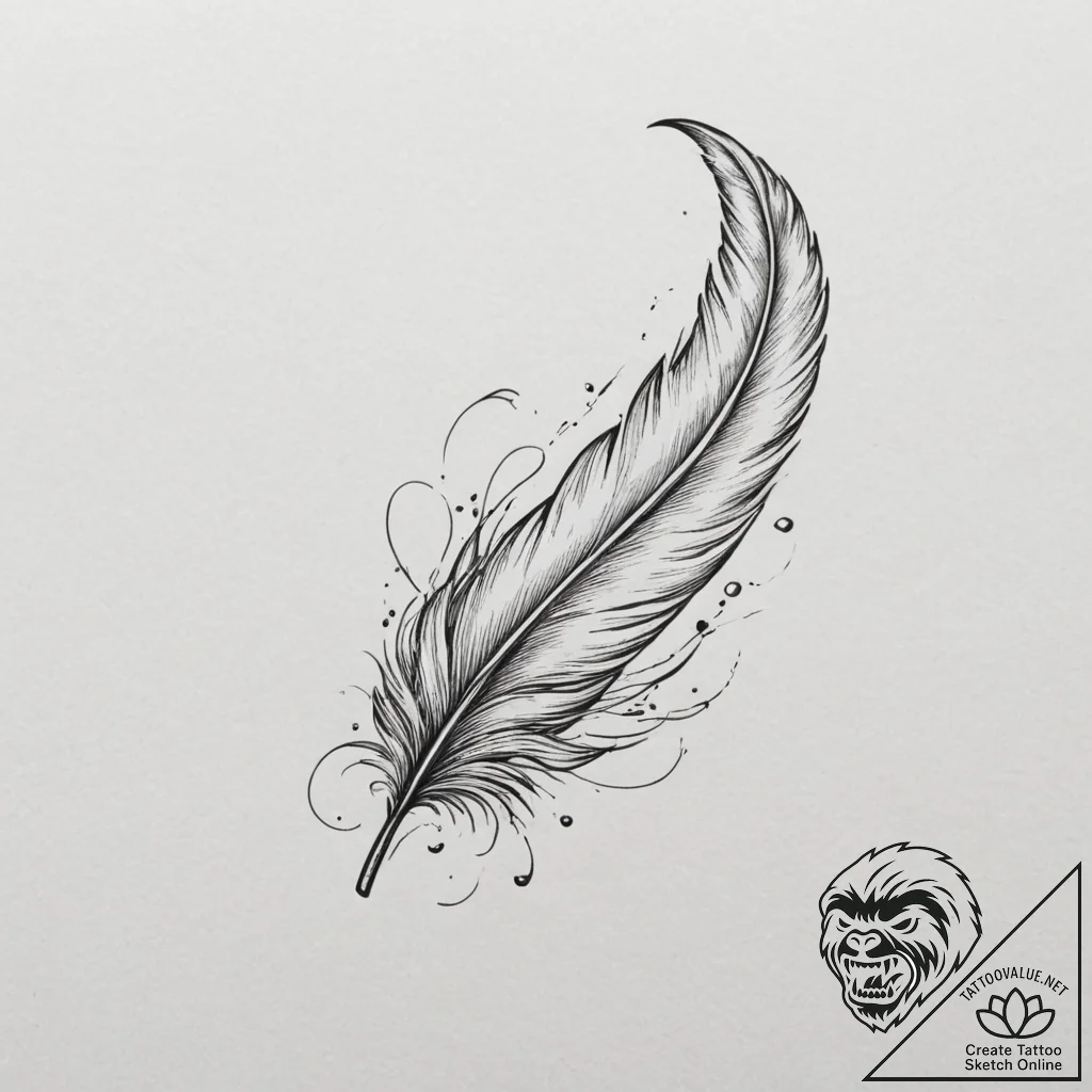Tattoo design a delicate feather falling gent... - tattoo sketch (№1754585453_0, 07.08.2025 16:50) — tattoovalue.net
