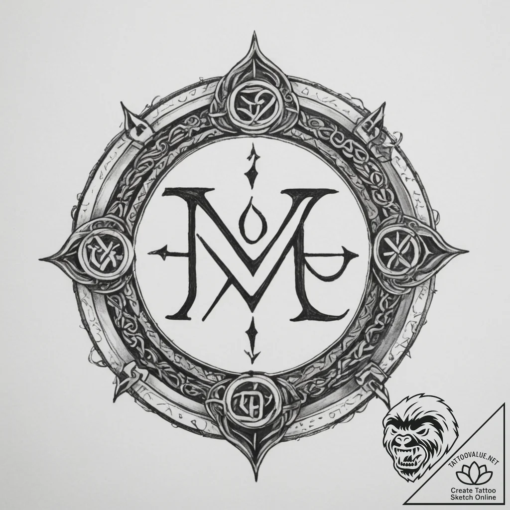 140. tattoo sketch: "ud" rune surrounded by s... - tattoo sketch (№1754585654_0, 07.08.2025 16:54) — tattoovalue.net