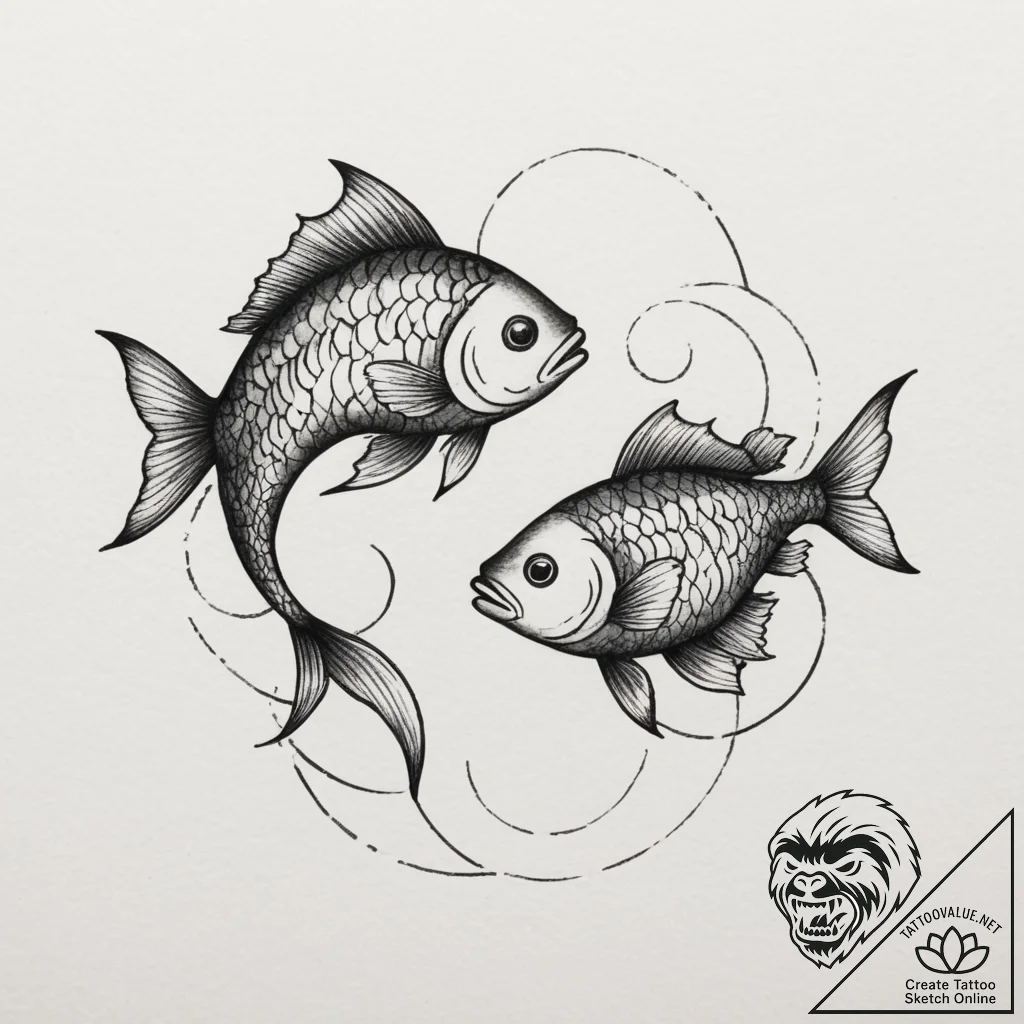 Tattoo design pisces fish, one in blackwork,... - tattoo sketch (№1754585851_0, 07.08.2025 16:57) — tattoovalue.net
