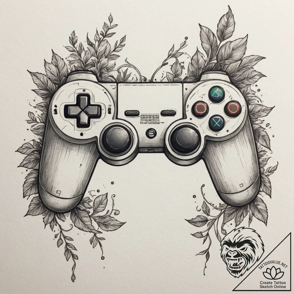 Tattoo design a game controller with nature e... - tattoo sketch (№1754586055_0, 07.08.2025 17:00) — tattoovalue.net