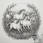 A herd of wild horses galloping across a gras… – tattoo sketch (№1754586658_0, 07.08.2025 17:10) — tattoovalue.net