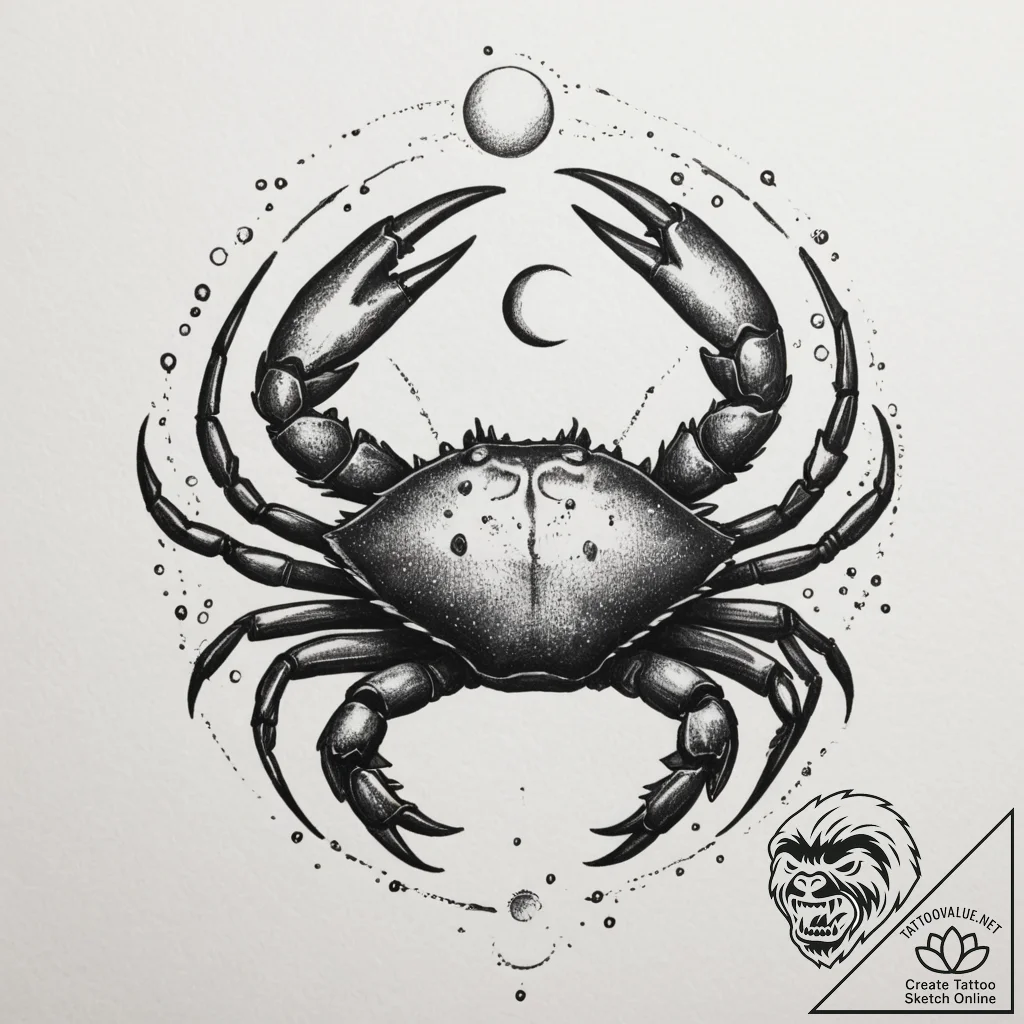 Tattoo design a cancer crab, with the moon's... - tattoo sketch (№1754588075_0, 07.08.2025 17:34) — tattoovalue.net