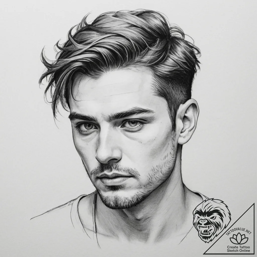 Tattoo sketch a strong, stoic profile of a ma... - tattoo sketch (№1754589681_0, 07.08.2025 18:01) — tattoovalue.net