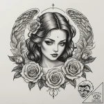 Angel, tattoo line art, sepia tone sketch, vi… – tattoo sketch (№1754590485_0, 07.08.2025 18:14) — tattoovalue.net