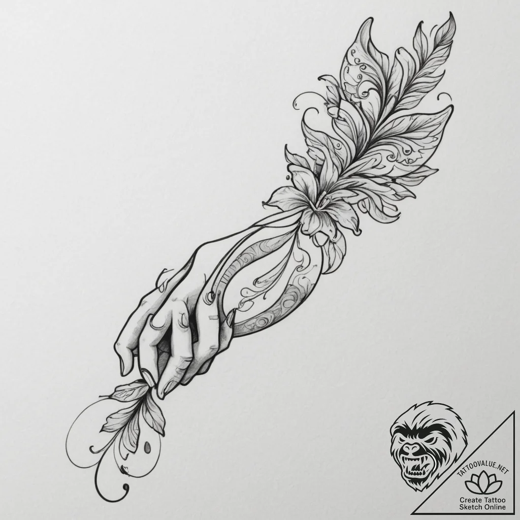 Tattoo sketch a hand pulling back a bowstring... - tattoo sketch (№1754591697_0, 07.08.2025 18:34) — tattoovalue.net