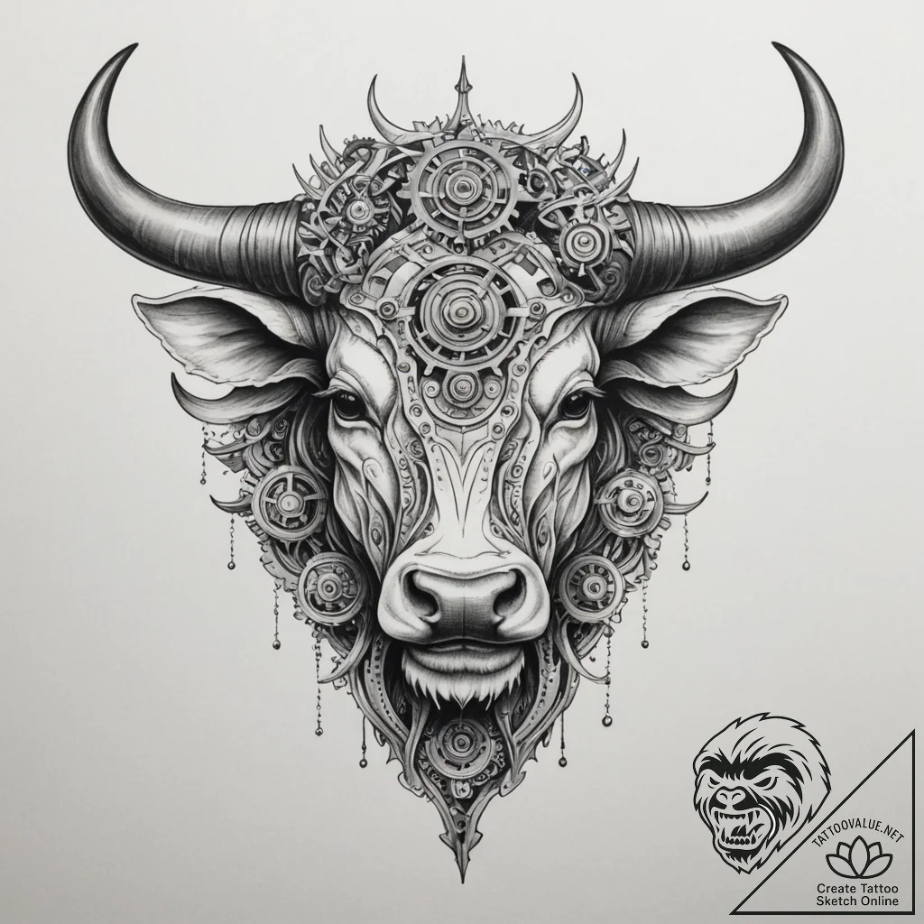 Tattoo design a taurus bull's body made of in... - tattoo sketch (№1754591896_0, 07.08.2025 18:38) — tattoovalue.net