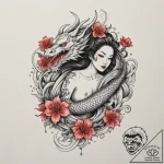 Tattoo design a virgo maiden tidying up chaot… – tattoo sketch (№1754594085_0, 07.08.2025 19:14) — tattoovalue.net