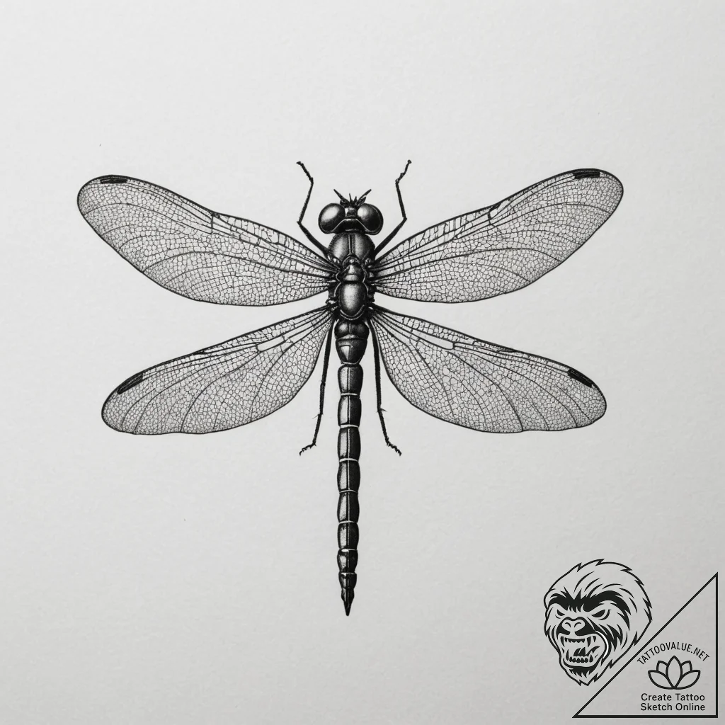 Dragonfly, artistic tattoo sketch, on a clean... - tattoo sketch (№1754595670_0, 07.08.2025 19:41) — tattoovalue.net
