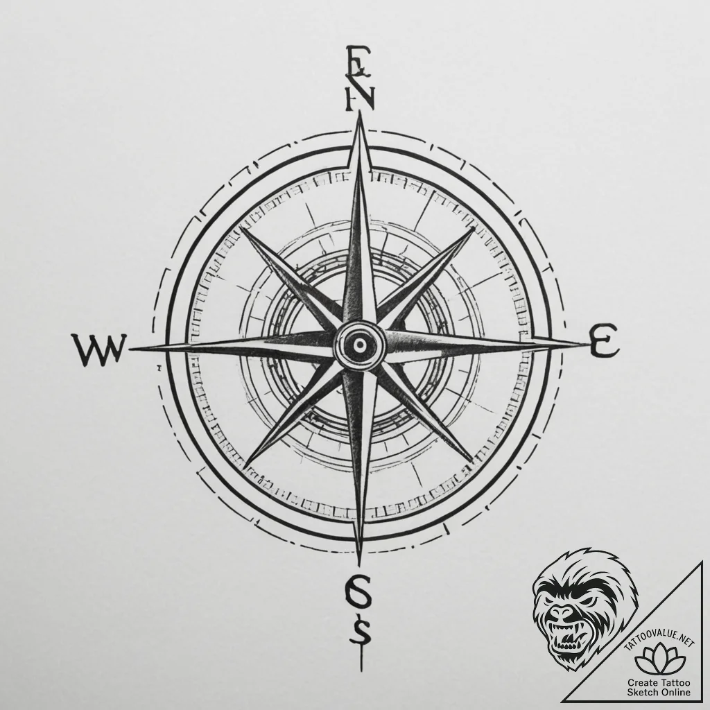 Compass - tattoo sketch (№1754596064_0, 07.08.2025 19:47) — tattoovalue.net