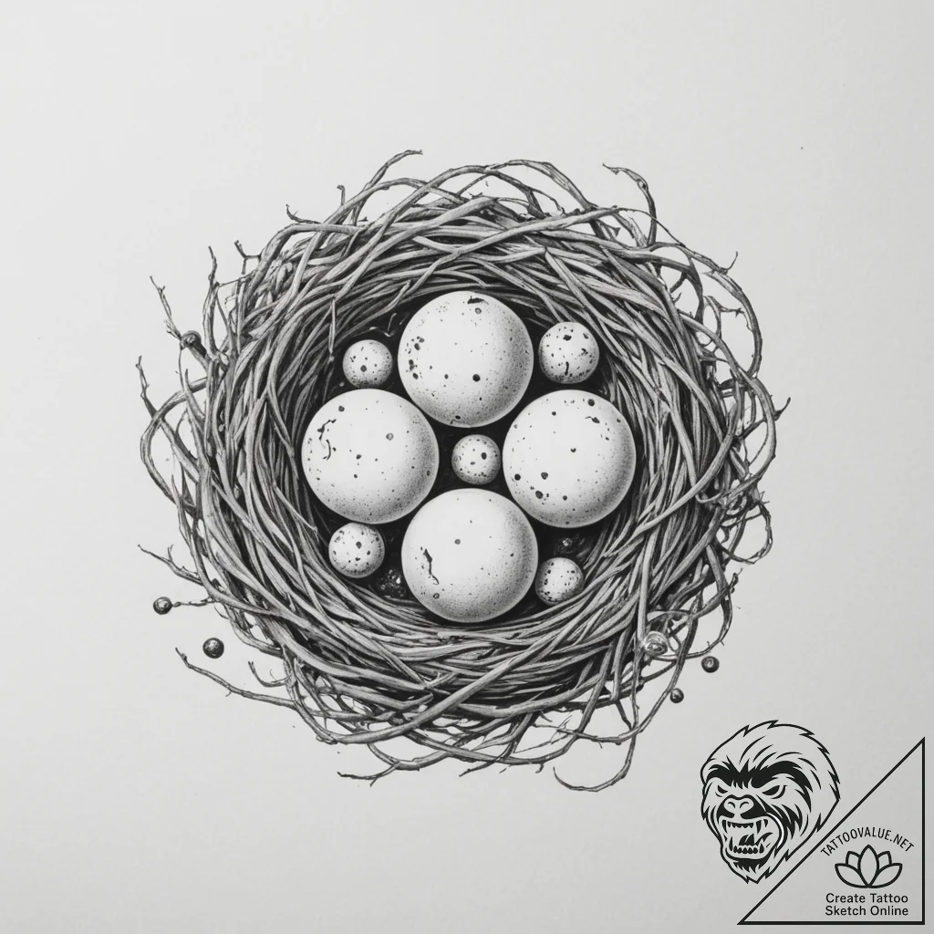 A bird's nest holding planets instead of eggs... - tattoo sketch (№1754596660_0, 07.08.2025 19:57) — tattoovalue.net