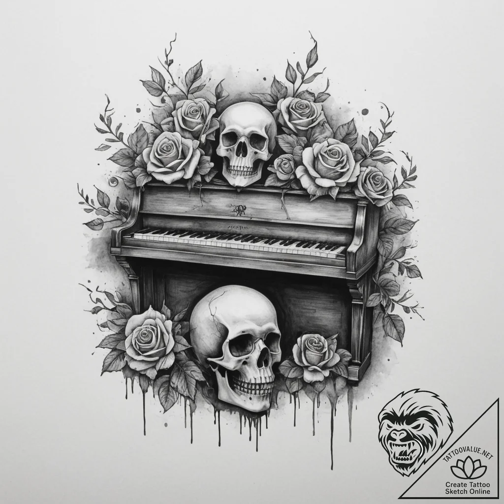 An abandoned, dusty ballroom with tattered cu... - tattoo sketch (№1754597256_0, 07.08.2025 20:07) — tattoovalue.net