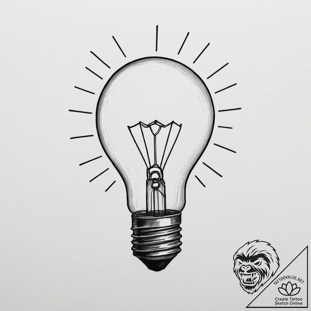Tattoo design a lightbulb emitting powerful i... - tattoo sketch (№1754602717_0, 07.08.2025 21:38) — tattoovalue.net
