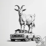 A curious goat standing on the roof of a car. – tattoo sketch (№1754602914_0, 07.08.2025 21:41) — tattoovalue.net