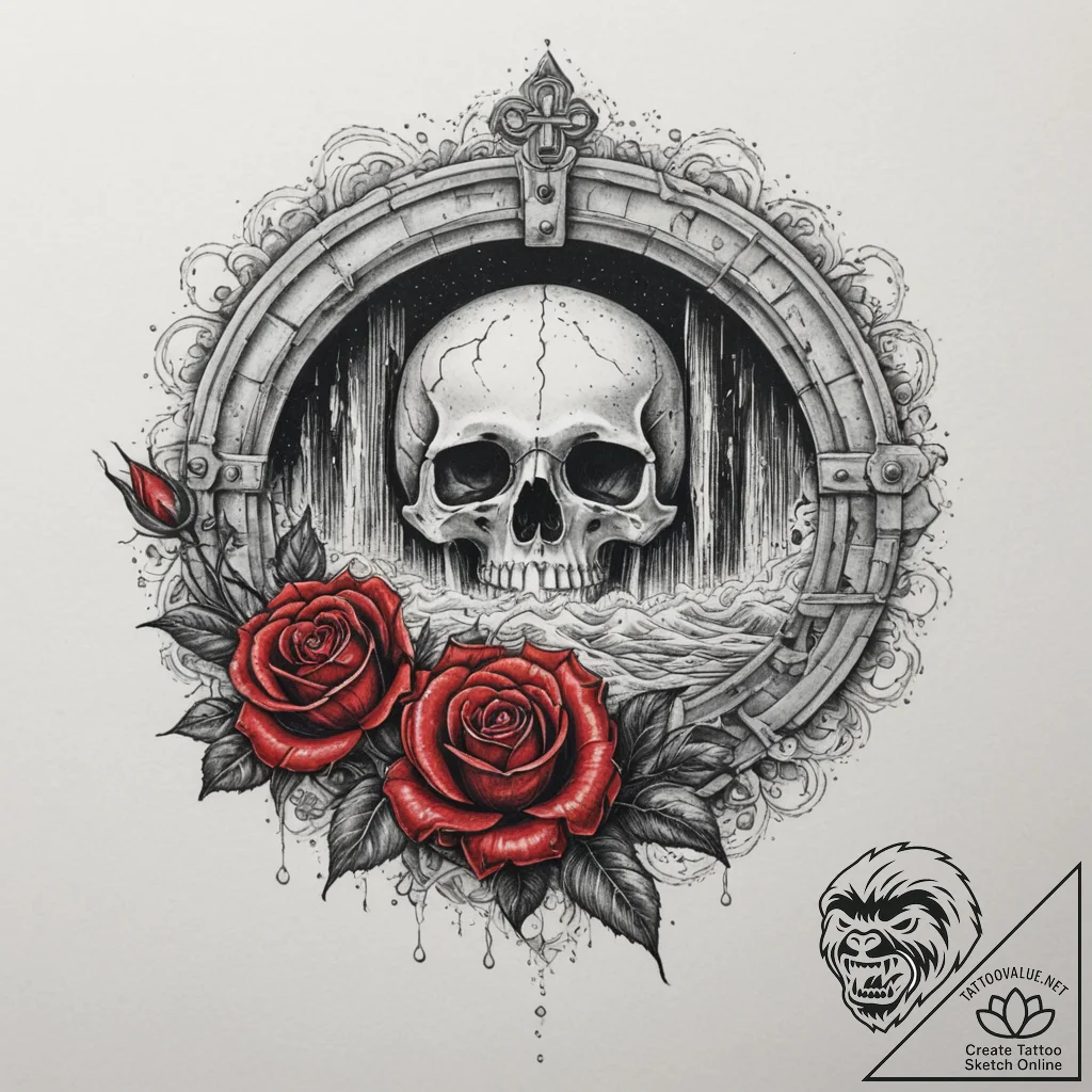 A shot of a hydroelectric dam, water powerful... - tattoo sketch (№1754603123_0, 07.08.2025 21:45) — tattoovalue.net