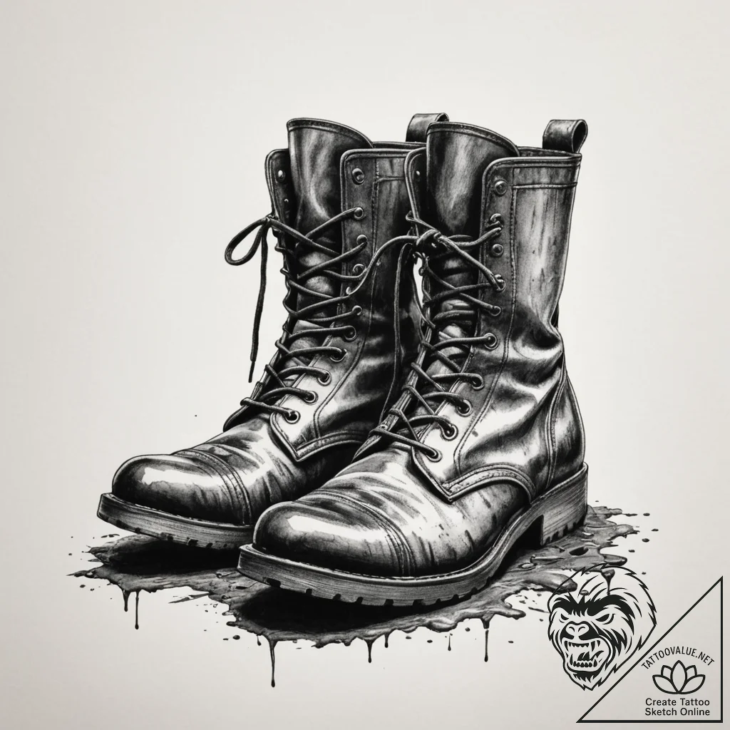 Tattoo design a detailed image of worn combat... - tattoo sketch (№1754603329_0, 07.08.2025 21:48) — tattoovalue.net