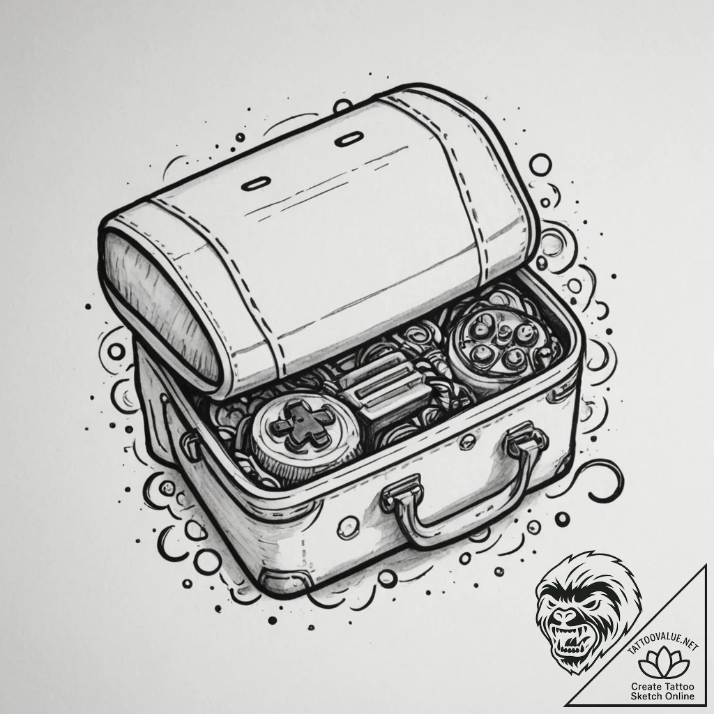 Tattoo sketch a stylized bag of holding overf... - tattoo sketch (№1754603528_0, 07.08.2025 21:52) — tattoovalue.net