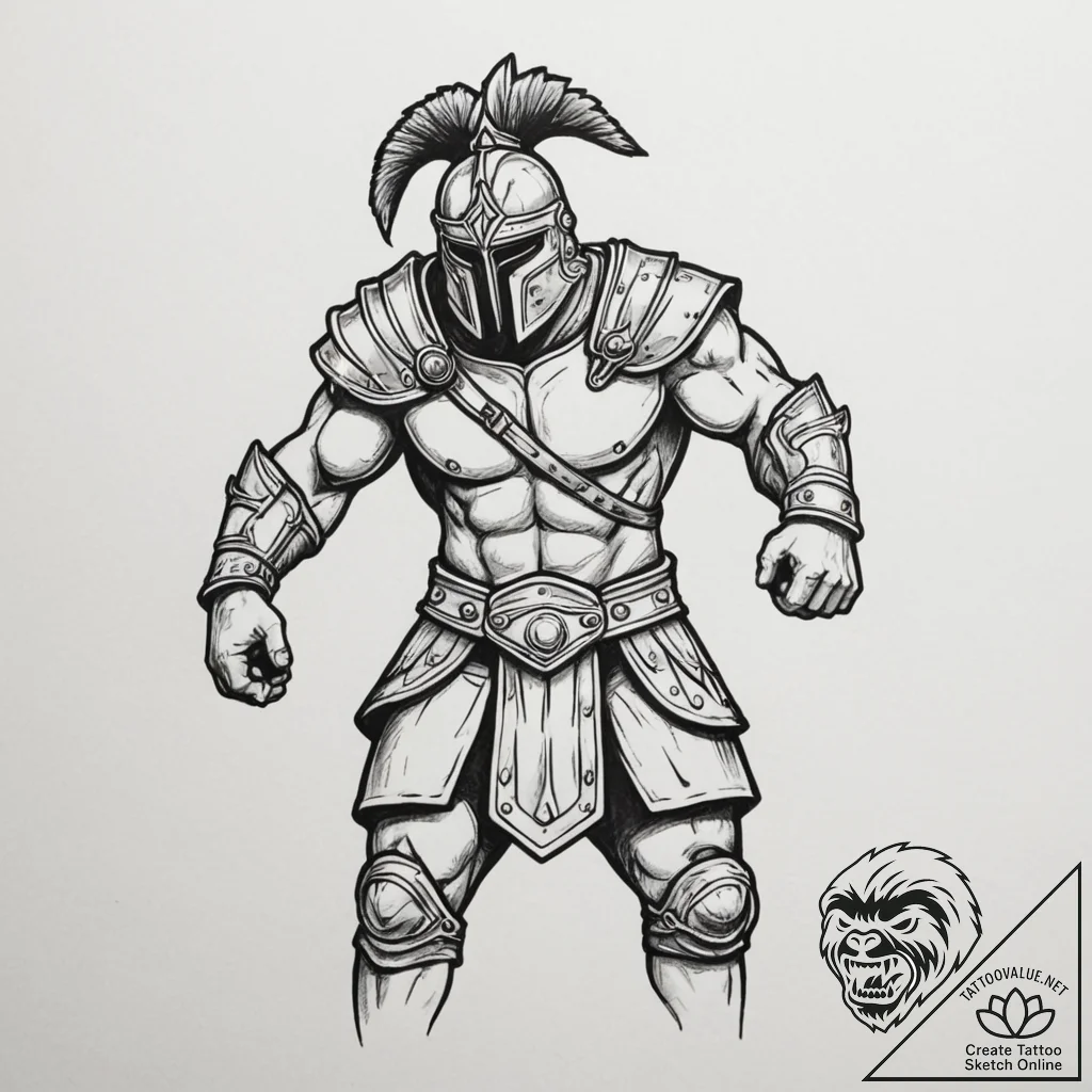 Gladiator, tattoo drawing outline, rough sket... - tattoo sketch (№1754603734_0, 07.08.2025 21:55) — tattoovalue.net