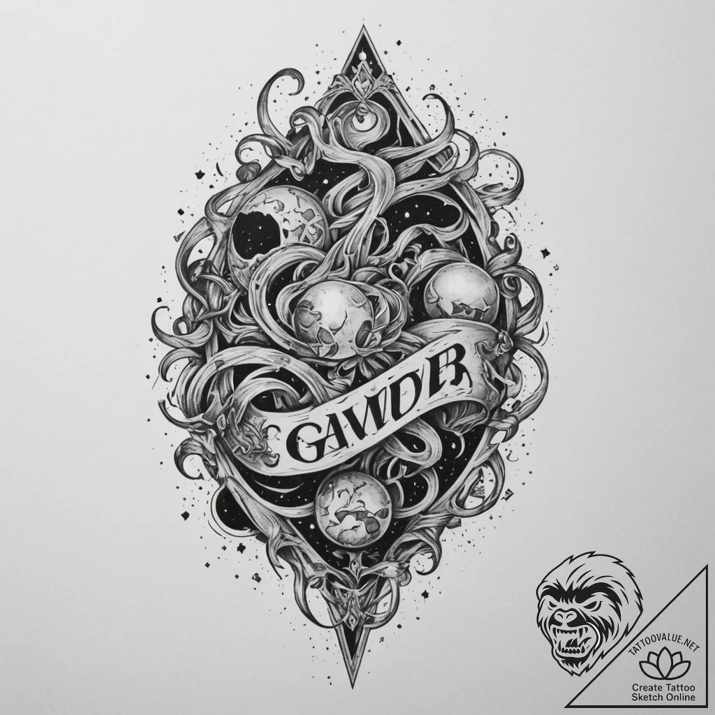 Tattoo sketch an abstract "game over" screen... - tattoo sketch (№1754604335_0, 07.08.2025 22:05) — tattoovalue.net