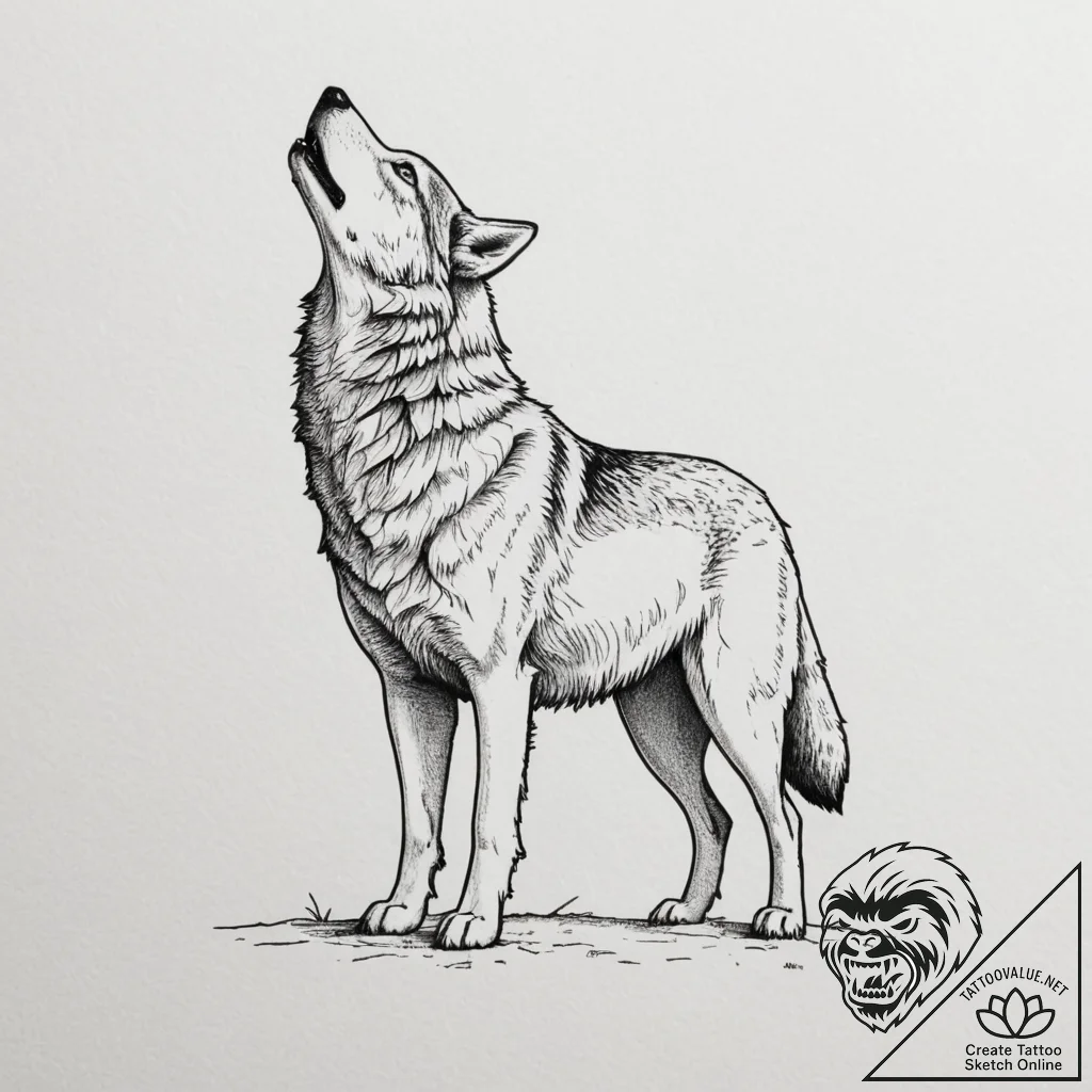 Tattoo design a lone wolf standing calmly in... - tattoo sketch (№1754604533_0, 07.08.2025 22:08) — tattoovalue.net