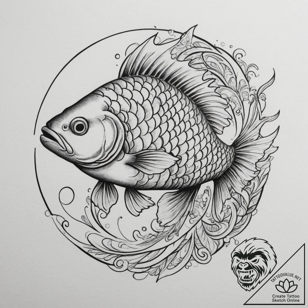 Crucian carp, tattoo drawing outline, on a cl... - tattoo sketch (№1754605128_0, 07.08.2025 22:18) — tattoovalue.net