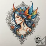 Fairy, ink illustration for tattoo, vibrant c… – tattoo sketch (№1754605723_0, 07.08.2025 22:28) — tattoovalue.net