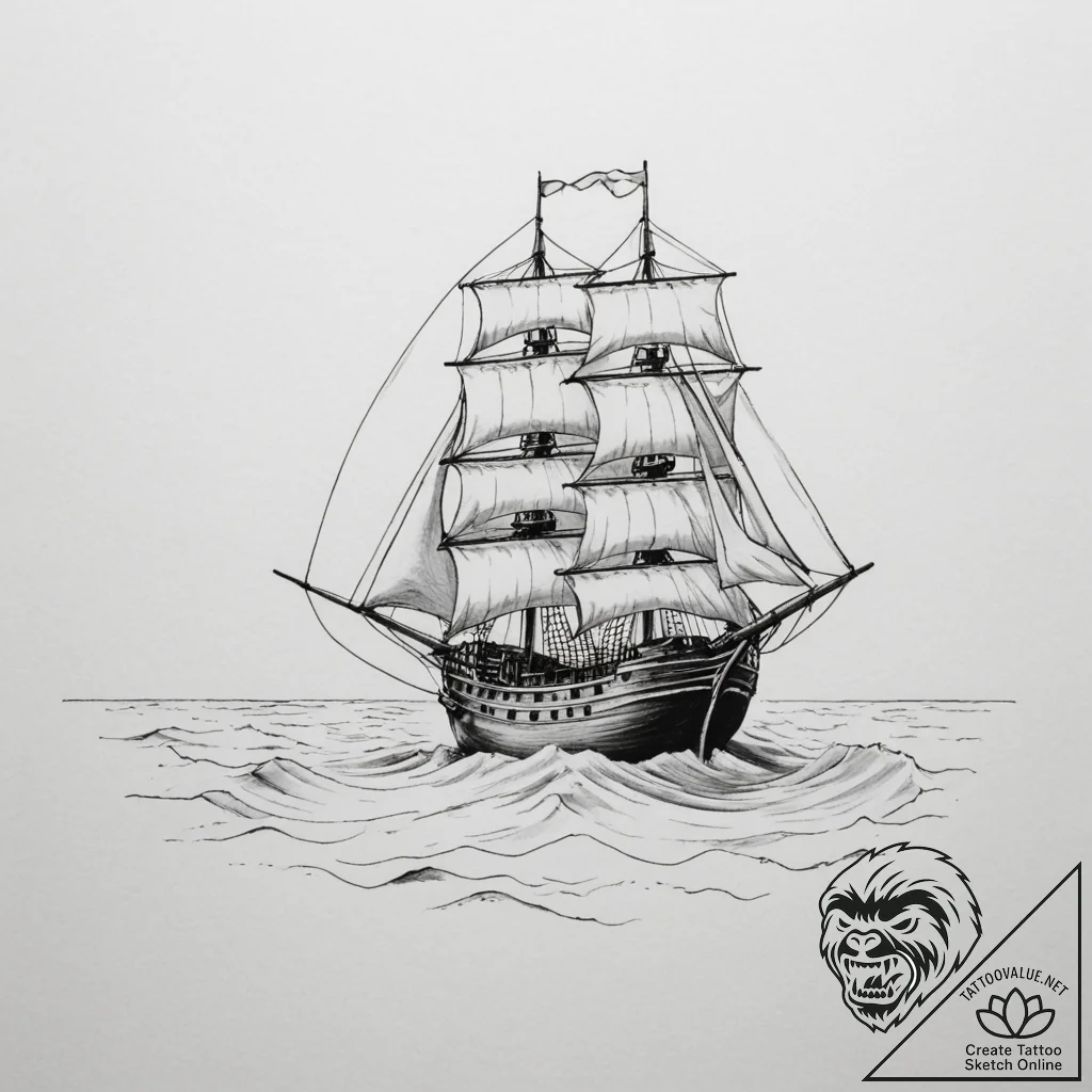 A ship sailing on a sea of sand - tattoo sketch (№1754607131_0, 07.08.2025 22:52) — tattoovalue.net