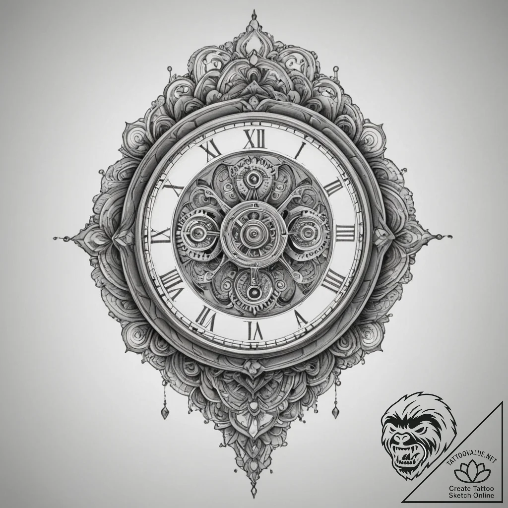 The detailed interior of a classic grandfathe... - tattoo sketch (№1754607533_0, 07.08.2025 22:58) — tattoovalue.net