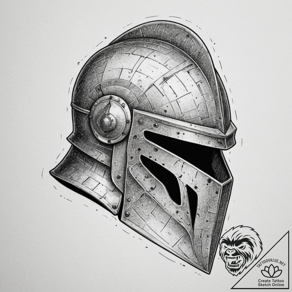 Tattoo design a knight's helmet with a subtle... - tattoo sketch (№1754608341_0, 07.08.2025 23:12) — tattoovalue.net