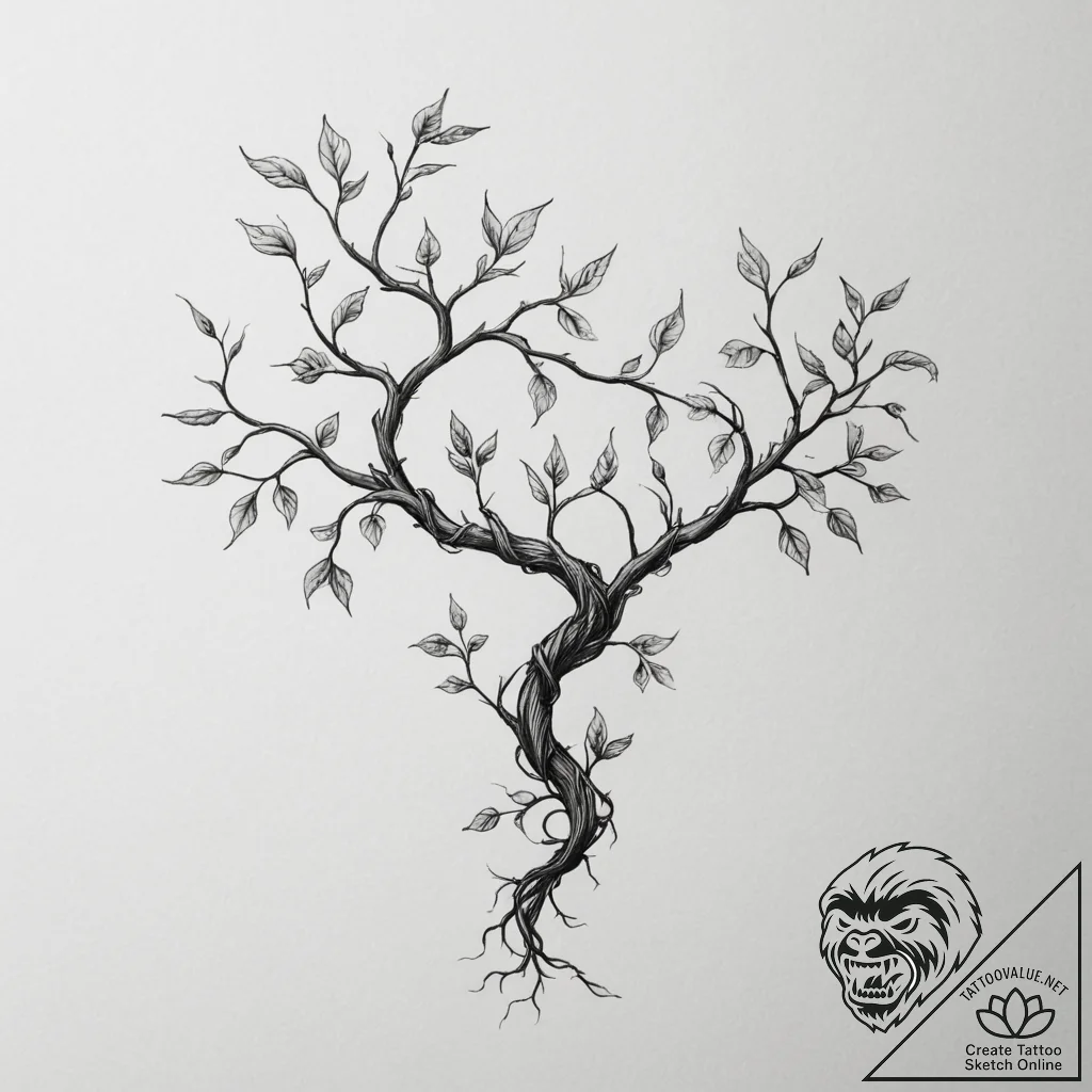Tattoo sketch two intertwining vines growing... - tattoo sketch (№1754609964_0, 07.08.2025 23:39) — tattoovalue.net