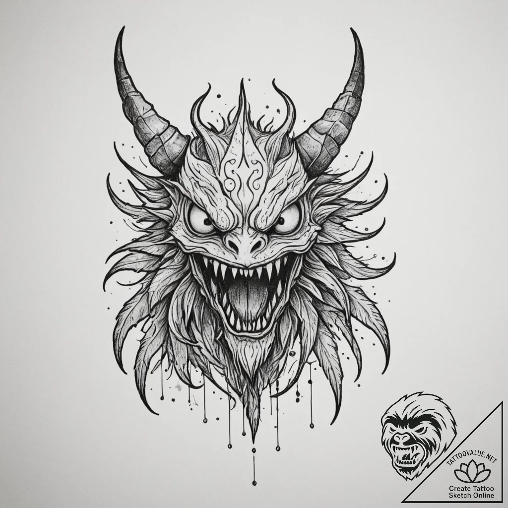 Tattoo design a tiny, playful monster or crea... - tattoo sketch (№1754610777_0, 07.08.2025 23:52) — tattoovalue.net
