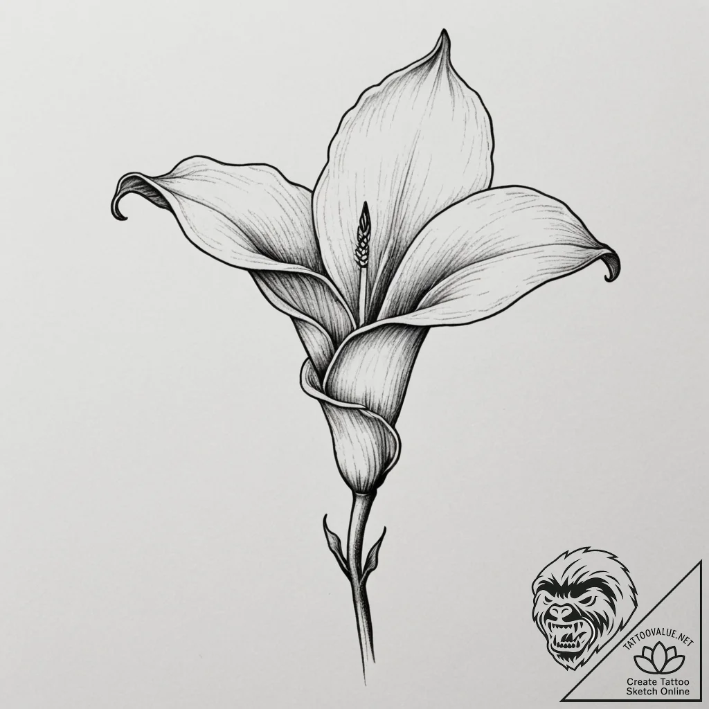 Tattoo sketch a single, elegant calla lily, s... - tattoo sketch (№1754611181_0, 07.08.2025 23:59) — tattoovalue.net