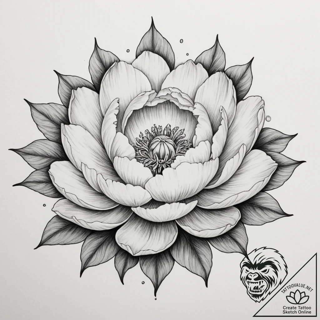Tattoo design a blooming peony or lotus, larg... - tattoo sketch (№1754611588_0, 08.08.2025 00:06) — tattoovalue.net