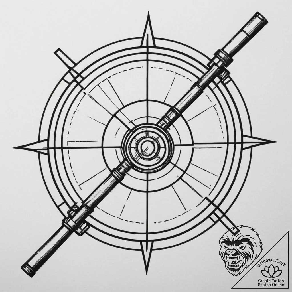 Tattoo sketch a futuristic sniper rifle scope... - tattoo sketch (№1754611794_0, 08.08.2025 00:09) — tattoovalue.net