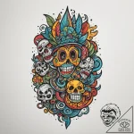 A narrow, colorful street in a mexican villag… – tattoo sketch (№1754611992_0, 08.08.2025 00:13) — tattoovalue.net