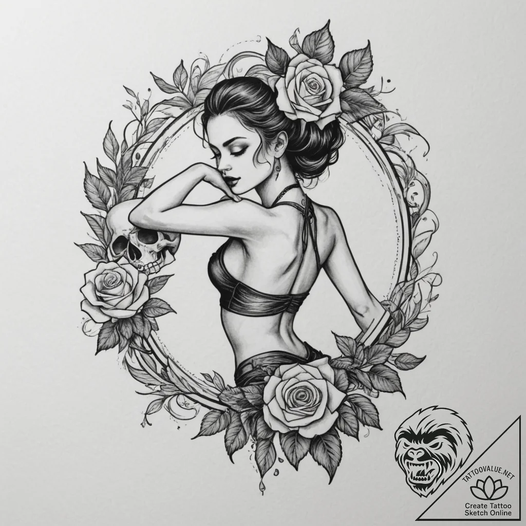 Tattoo sketch a small, graceful dancer's silh... - tattoo sketch (№1754612591_0, 08.08.2025 00:23) — tattoovalue.net