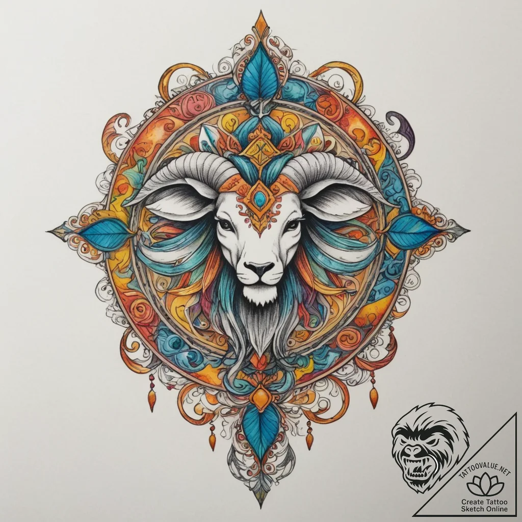 Tattoo sketch a zodiac glyph where half is cl... - tattoo sketch (№1754612998_0, 08.08.2025 00:29) — tattoovalue.net
