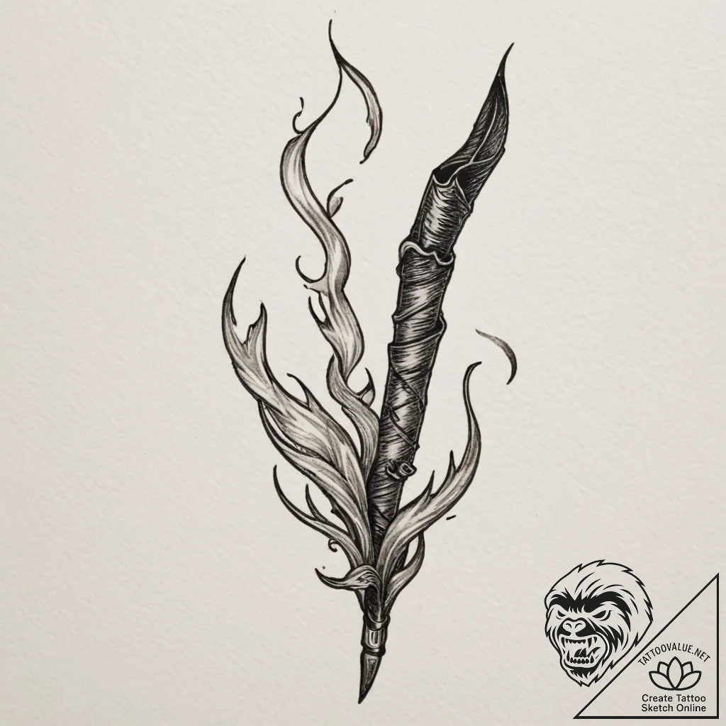 A burnt matchstick, smoke still curling from... - tattoo sketch (№1754613396_0, 08.08.2025 00:36) — tattoovalue.net
