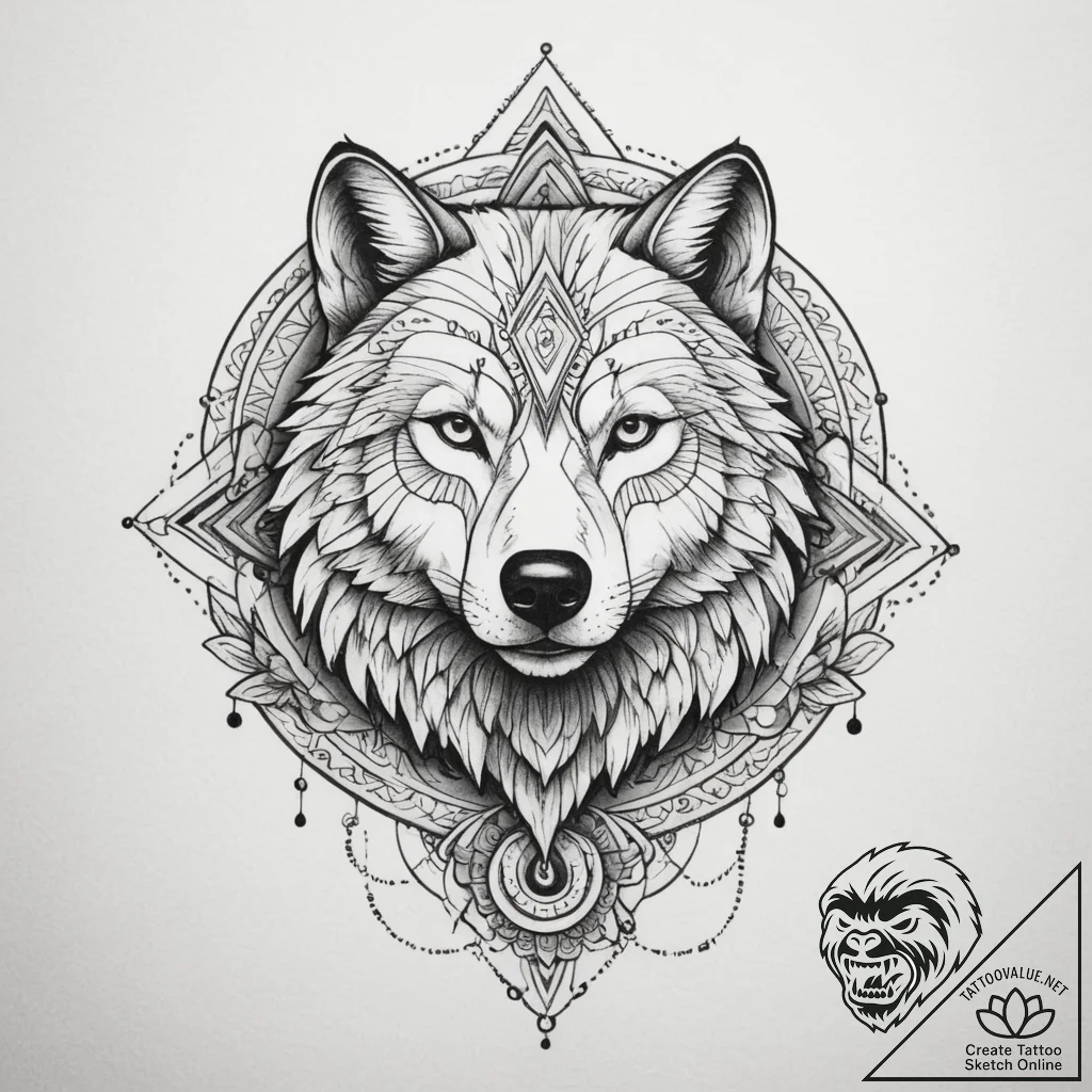 Tattoo sketch: a geometric mandala incorporat... - tattoo sketch (№1754615828_0, 08.08.2025 01:17) — tattoovalue.net