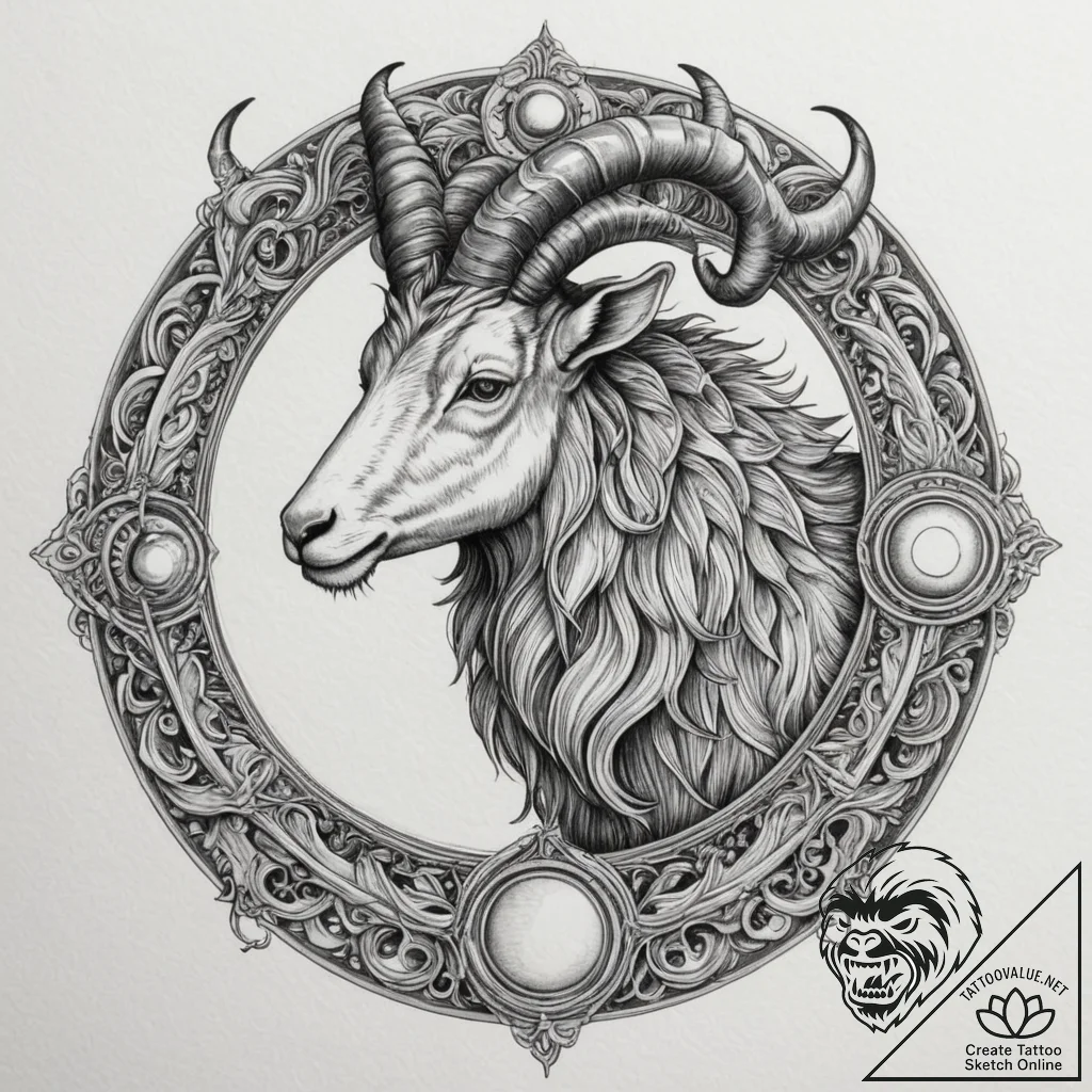 Tattoo design a capricorn goat-fish, with sat... - tattoo sketch (№1754616834_0, 08.08.2025 01:33) — tattoovalue.net