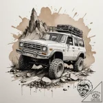A rugged, mud-splattered 4×4 off-road vehicle… – tattoo sketch (№1754617439_0, 08.08.2025 01:43) — tattoovalue.net