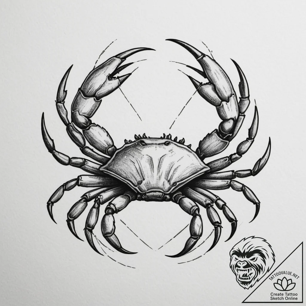 Tattoo design a detailed cancer crab, with sa... - tattoo sketch (№1754618237_0, 08.08.2025 01:57) — tattoovalue.net
