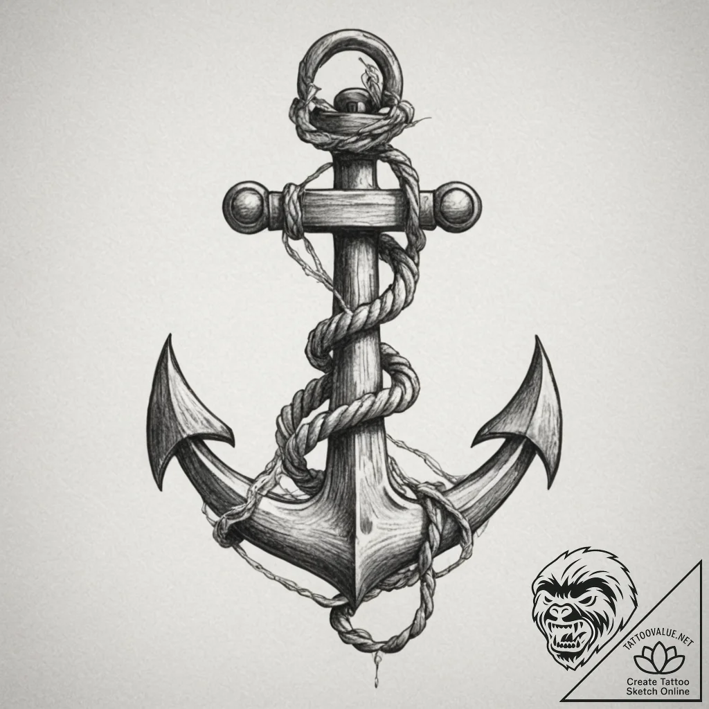 A ship's anchor entwined with rope, tattoo sk... - tattoo sketch (№1754619038_0, 08.08.2025 02:10) — tattoovalue.net