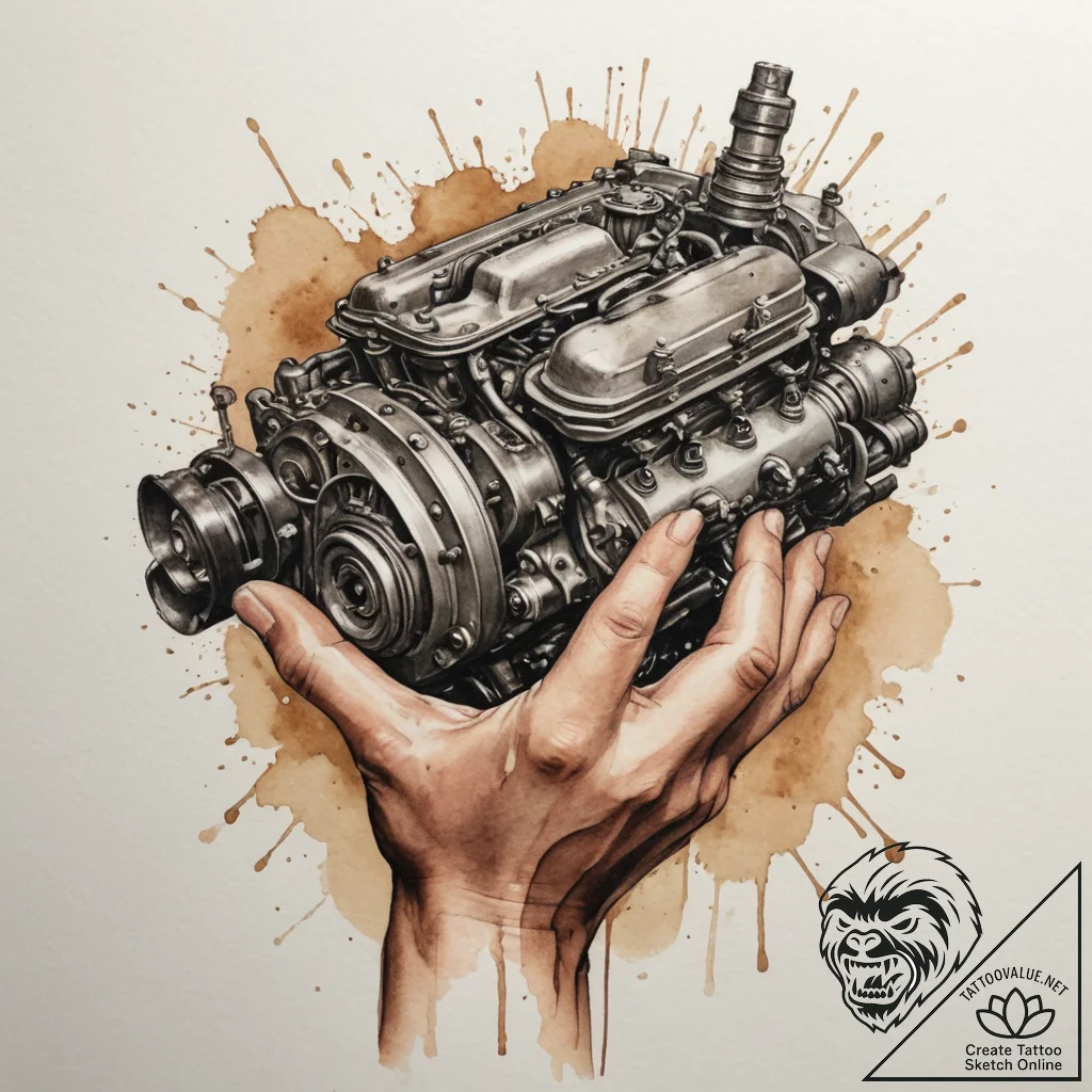 A person's hands covered in grease, working o... - tattoo sketch (№1754620660_0, 08.08.2025 02:37) — tattoovalue.net