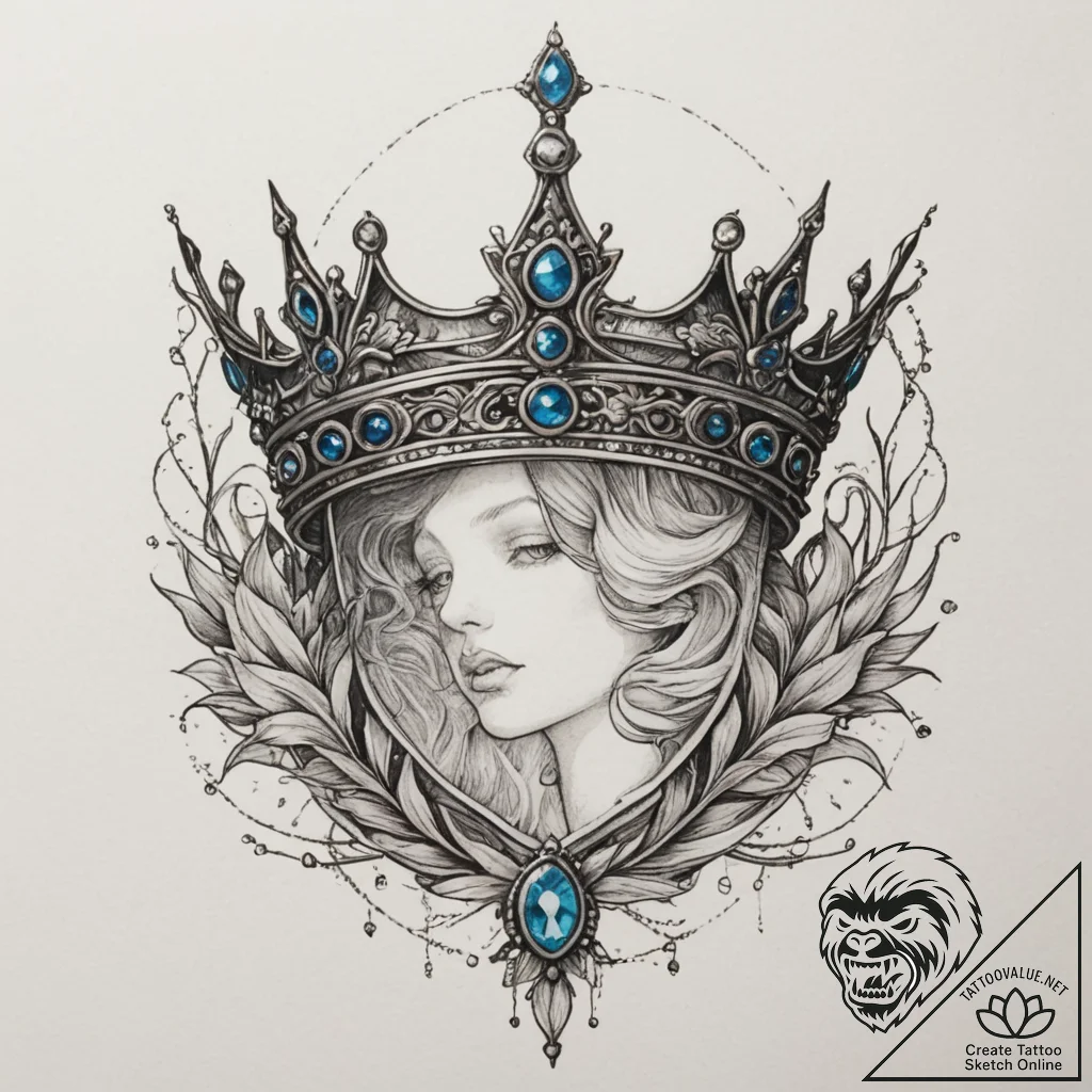 Tattoo design a crown with a birthstone incor... - tattoo sketch (№1754621268_0, 08.08.2025 02:47) — tattoovalue.net