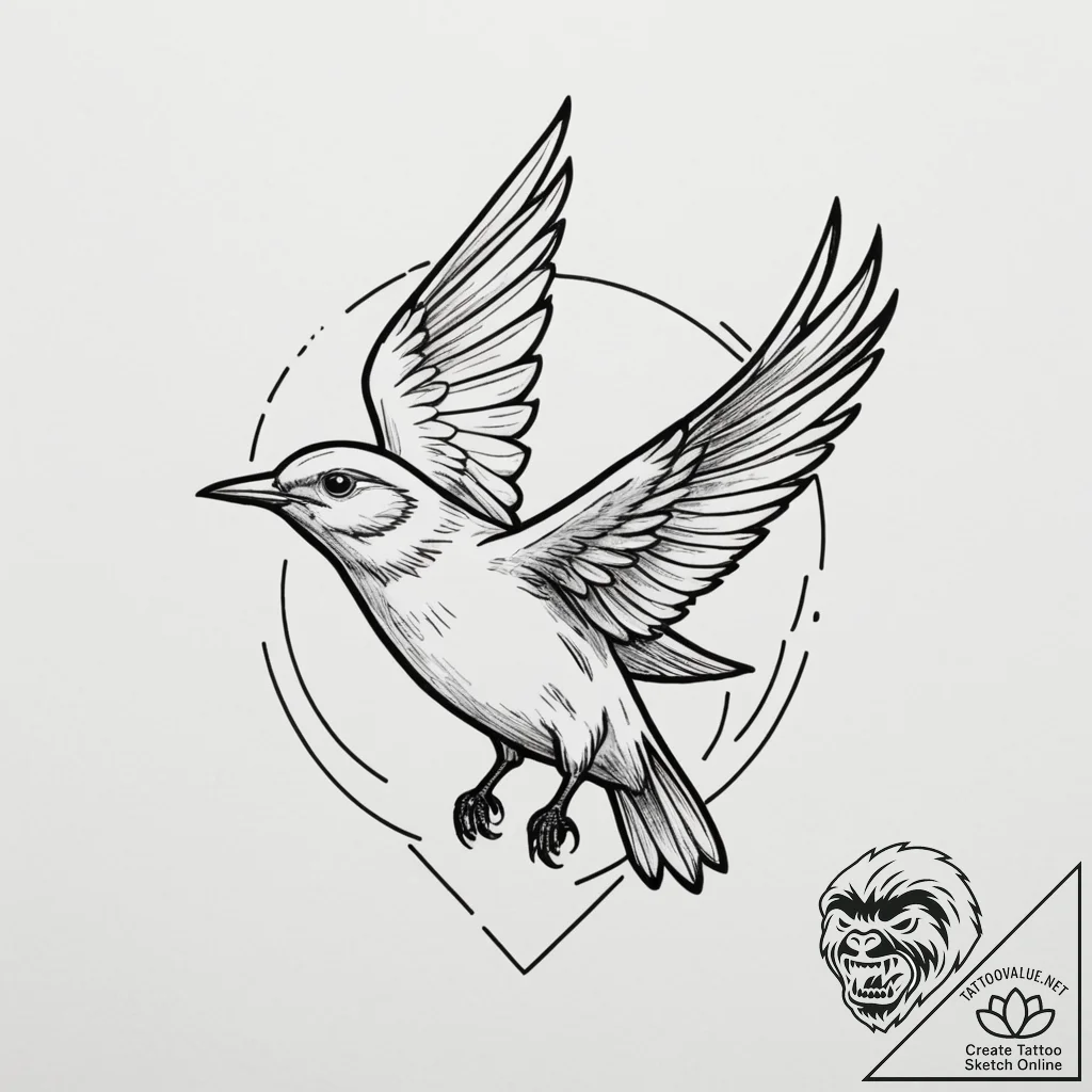 Swift, ink illustration for tattoo, minimalis... - tattoo sketch (№1754621870_0, 08.08.2025 02:57) — tattoovalue.net
