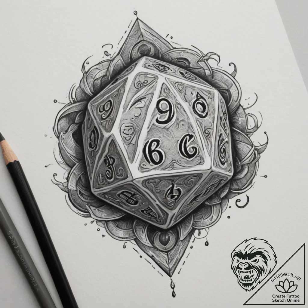 A d20 die from dungeons & dragons, tattoo fla... - tattoo sketch (№1754622069_0, 08.08.2025 03:01) — tattoovalue.net