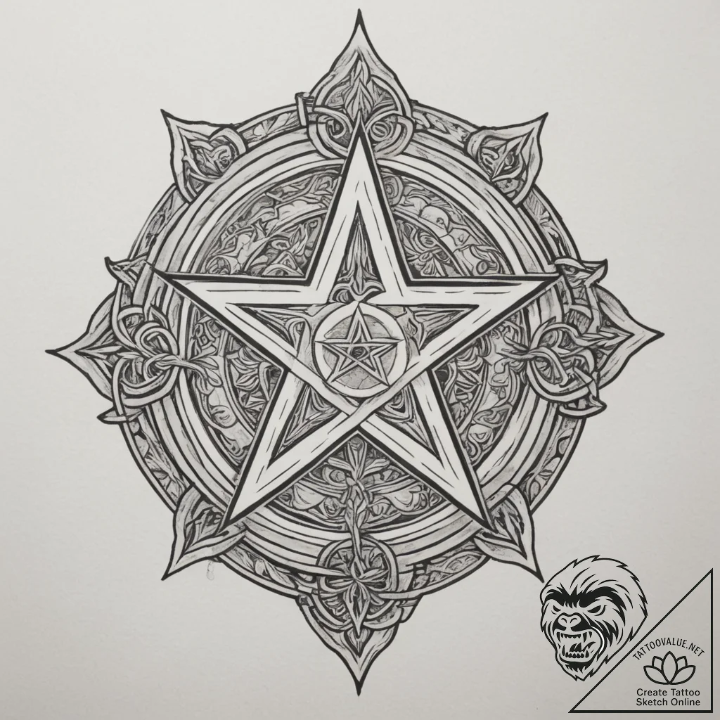 Pentagram, tattoo sketch design, clean lines,... - tattoo sketch (№1754622887_0, 08.08.2025 03:14) — tattoovalue.net